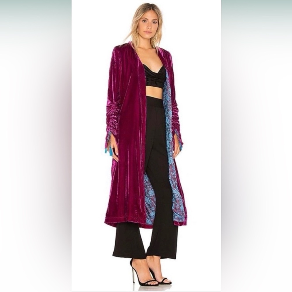 Free People Dahlia Velvet Duster Coat, in Berry Pink Size Medium
